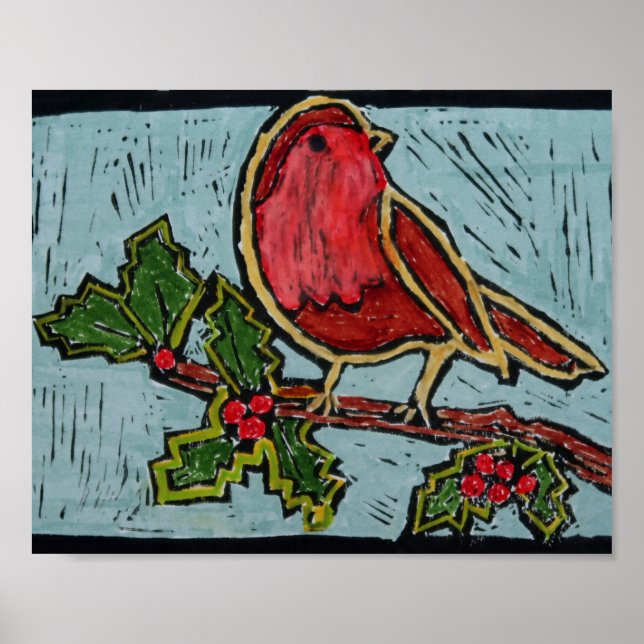 Affiche Red Robin, Green Holly Red Berries (Devant)