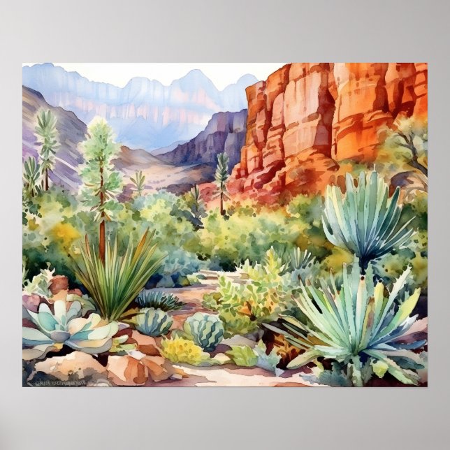 Affiche Red Rock Canyon Nevada Aquarelle Paysage (Devant)