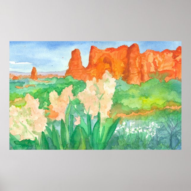 Affiche Red Rock Mountains Southwest Desert Watercolor (Devant)