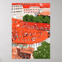Red Roofs Prague Tchèque Cityscape Papier Collage 