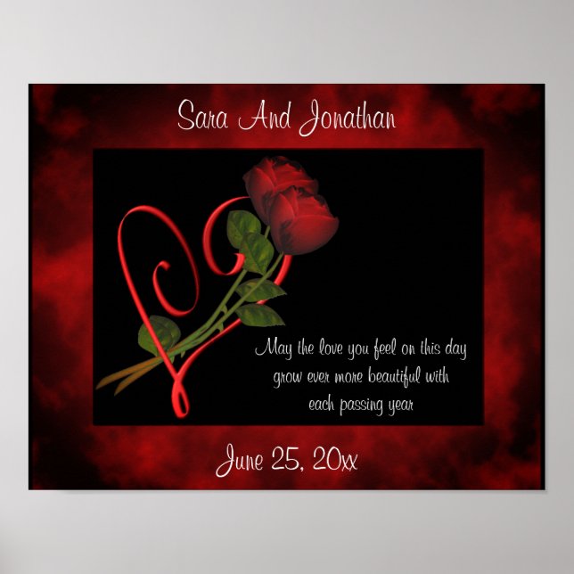 Affiche Red Rosebuds Red Heart Cadeau Mariage personnalisé (Devant)
