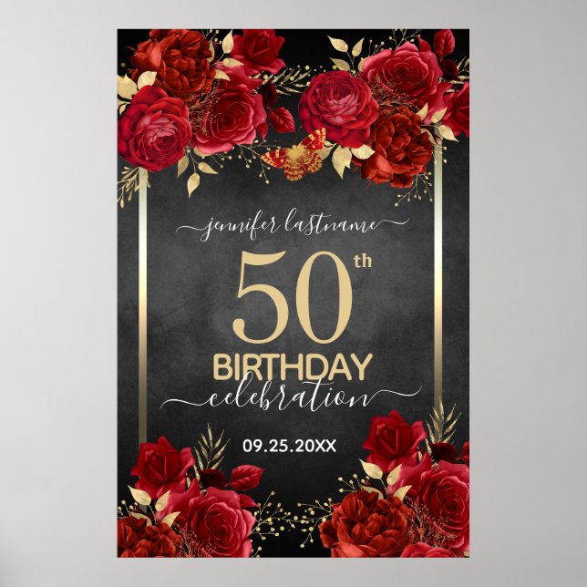 Affiche Red roses 50th birthday Large Format  (Devant)