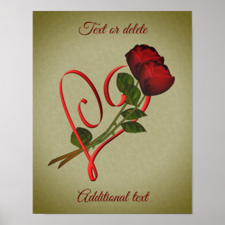 Affiche Red Roses Red Heart Elegant Ajouter Votre Texte