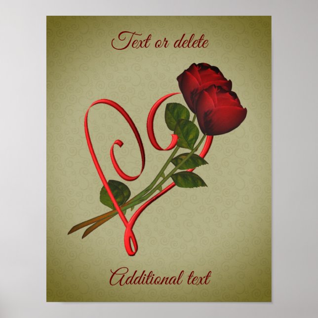 Affiche Red Roses Red Heart Elegant Ajouter Votre Texte (Devant)