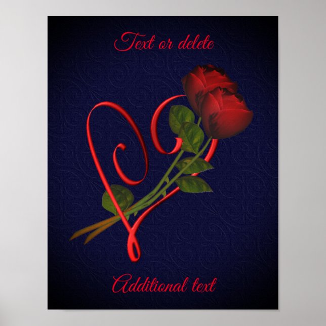 Affiche Red Roses Red Heart Elegant Black Ajouter votre te (Devant)