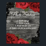 Affiche Red Roses Rustic Black Lace Mariage Photo Station<br><div class="desc">Panneau du Mariage des cartes et des cadeaux</div>