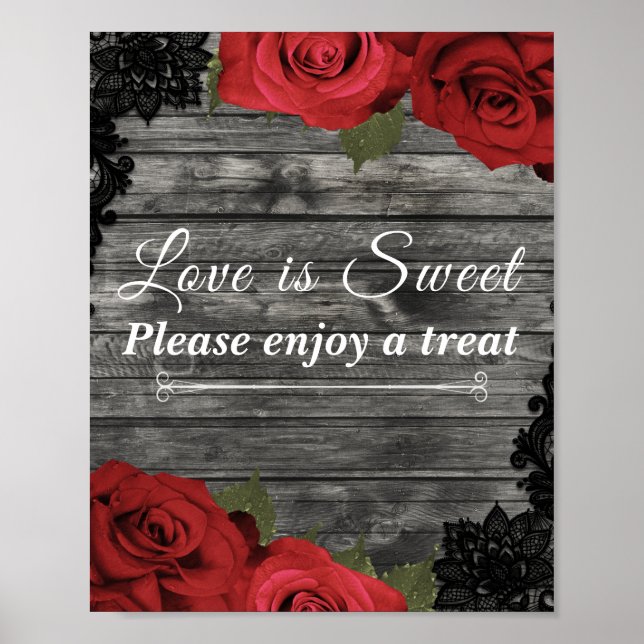 Affiche Red Roses Rustique Black Lace Mariage Profitez de  (Devant)