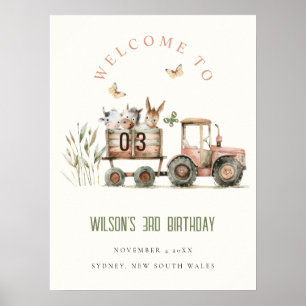 Affiche Red Rust Farm Animaux Tracteur Enfant Anniversaire