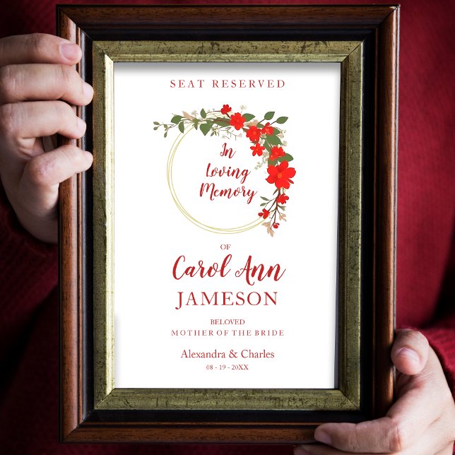 Affiche Red Shades Floral Wreath Mariage Love Memory (Red Shades Floral Wreath Wedding Loving Memory Poster.)