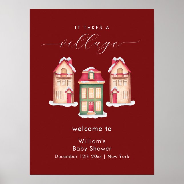 Affiche Red Snow Gingerbread Village Baby Shower Welcome (Devant)