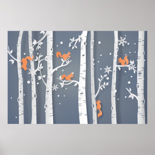 Affiche Red Squirrels White Cypress Trees Papercut (Devant)