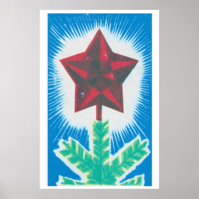 Affiche Red Star Christmas Tree Matchbox Art Print (Devant)