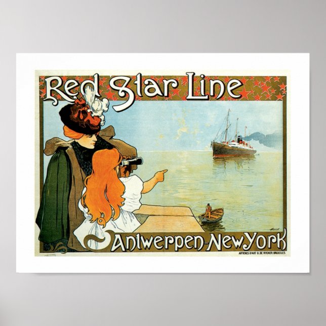 Affiche Red Star Line Femme avec publicité fille (Devant)