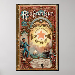Affiche Red Star Line NYC Anvers Steamships Publicité