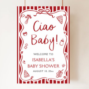 Affiche Red Stripes Italien Ciao Baby Baby shower Bienvenu