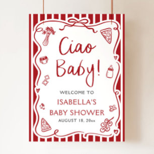 Affiche Red Stripes Italien Ciao Baby Baby shower Bienvenu