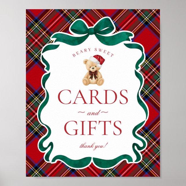 Affiche Red Tartan Plaid Christmas Bear Cards & Gifts (Devant)
