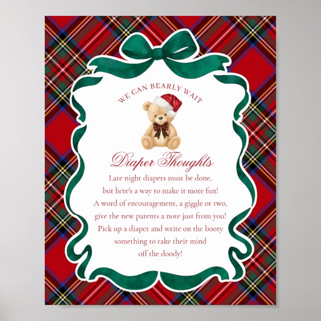 Affiche Red Tartan Plaid Christmas Bear Diaper Thoughts (Devant)