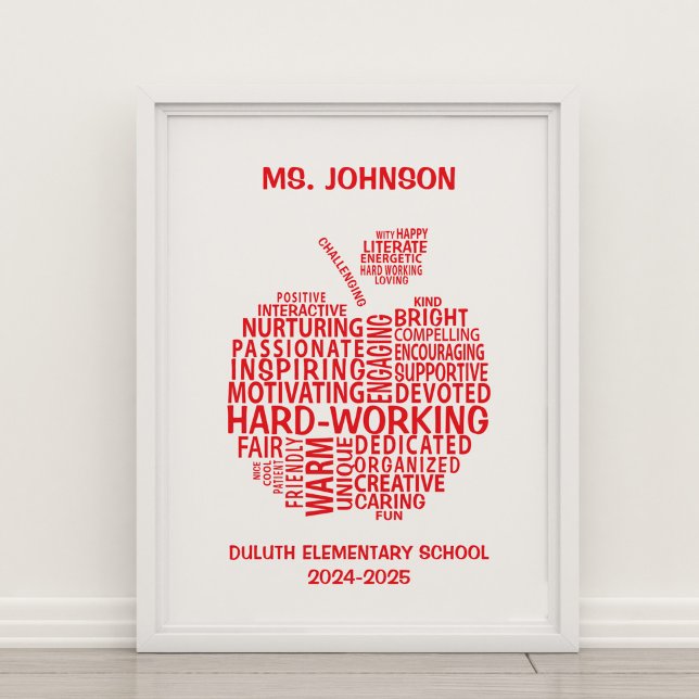 Affiche Red Teacher Appréciation Typographie Apple (Créateur téléchargé)