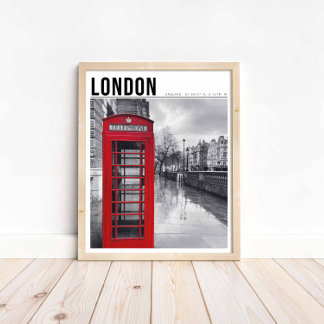 Affiche Red Telephone Box London Black White Photography