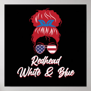 Affiche Red Tête USA Drapeau mignon Red Hair Girls Femmes