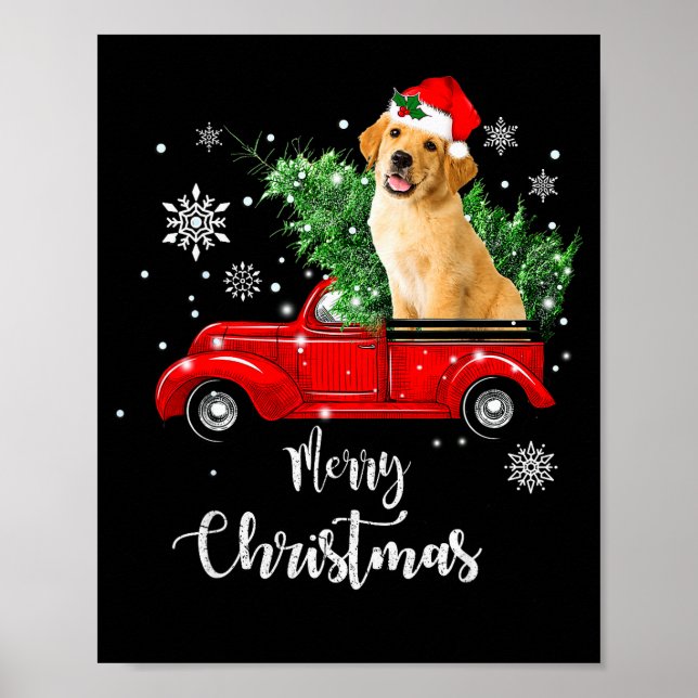 Affiche Red Truck Merry Christmas Tree Golden Retriever Ch (Devant)