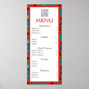 Affiche Red Turquoise Floral Café Restaurant Menu