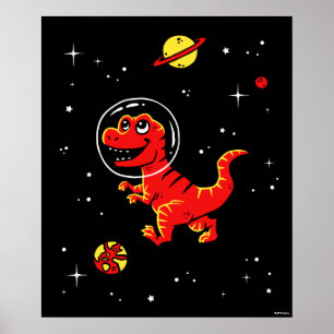 Affiche Red Tyrannosaurus Rex Dinos Dans L'Espace