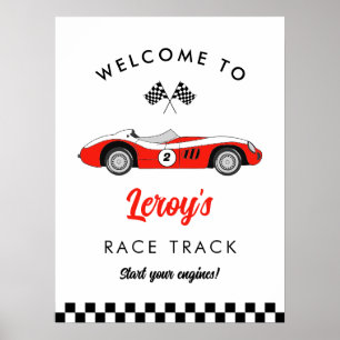 Affiche Red Vintage Race Car Boy 2e anniversaire Bienvenue