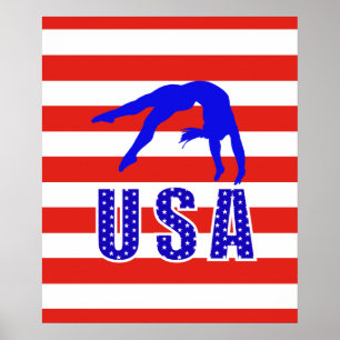 Affiche Red White Blue Stars Stripes USA Gymnastique