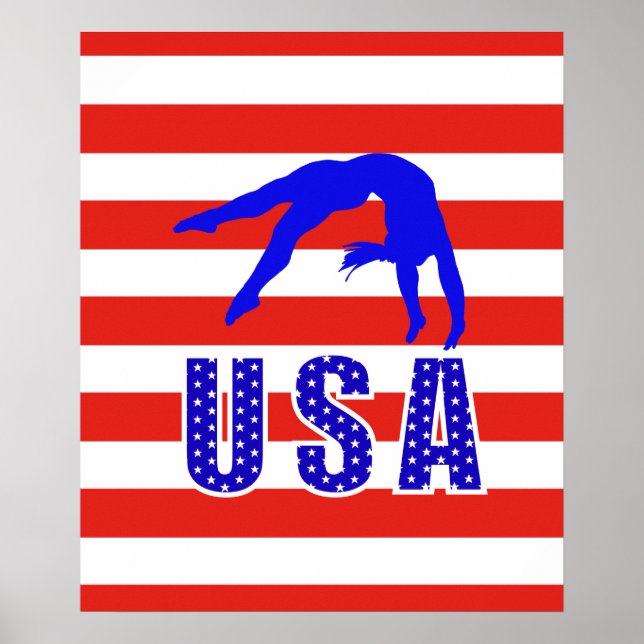 Affiche Red White Blue Stars Stripes USA Gymnastique (Devant)