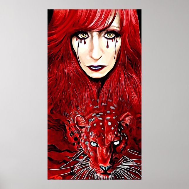 Affiche Red Witch Woman Et Leopard Art familier (Devant)