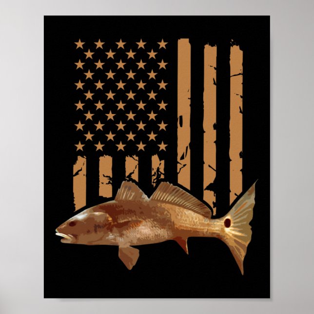 Affiche Redfish Fishing Red Drum Tailing Usa American Flag (Devant)