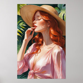 Affiche Redhead in Pink - Tropical Vibe