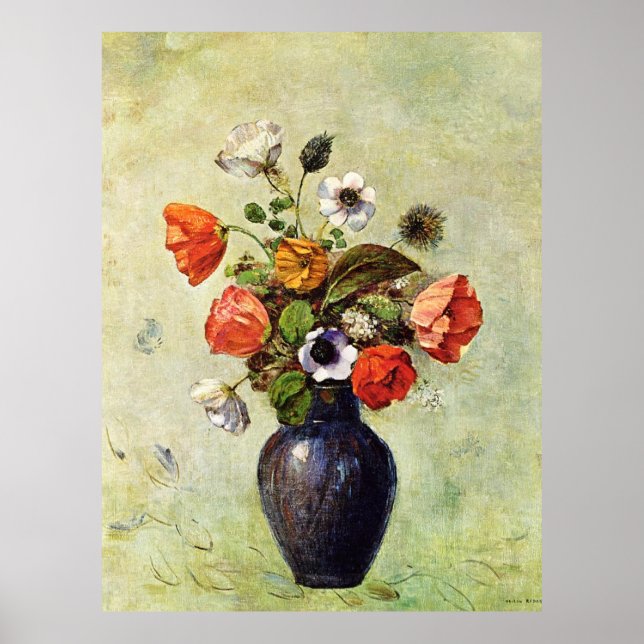 Affiche Redon - Anémones et pavots dans un Vase, (Devant)