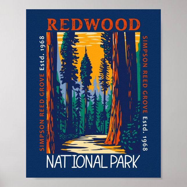 Affiche Redwood National Park California Retro perturbé (Devant)