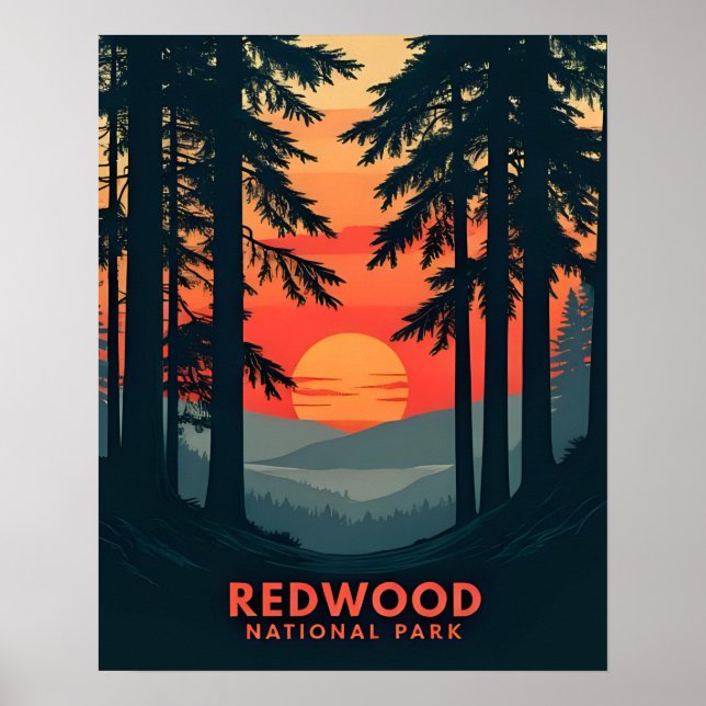 Affiche Redwood National Park California Retro Vintage (Devant)