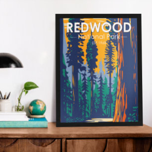 Affiche Redwood National Park Californie Vintage