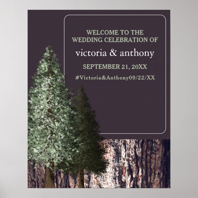 Affiche Redwoods & Bark, Mariage rustique Bienvenue (Devant)