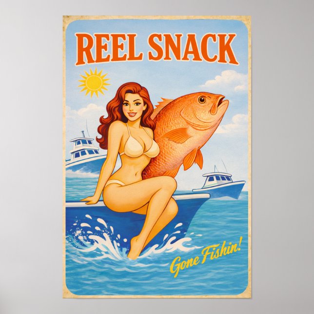 Affiche Reel Snack Retro Pin-Up | Red Snapper Fishing Boat (Devant)