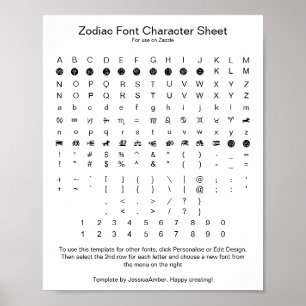 Affiche Référence de caractères de police de symbole du zo