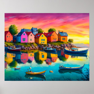 Affiche Reflet coloré des maisons