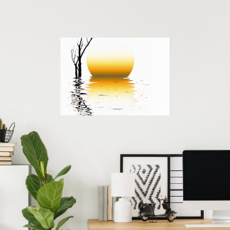 Affiche Reflet de coucher de soleil doré une fresque serei