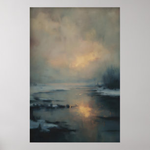 Affiche Reflet de coucher de soleil hivernal, paysage goth