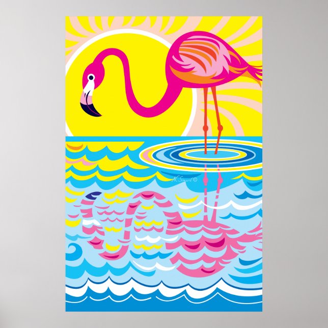 Affiche Reflet de flamant rose (Devant)
