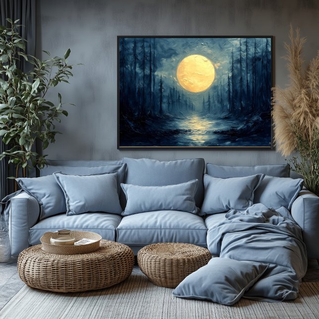 Affiche Reflet de forêt au clair de lune – Abstrait bleu e (Créateur téléchargé)