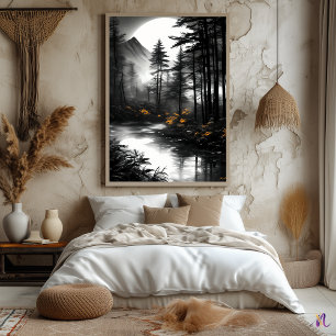 Affiche Reflet de forêt au clair de lune – Sérénité monoch