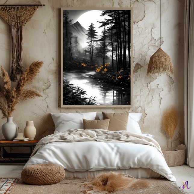 Affiche Reflet de forêt au clair de lune – Sérénité monoch (Créateur téléchargé)