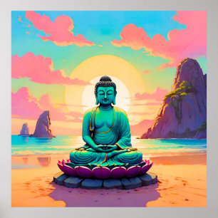 Affiche Reflet du coucher de soleil de Bouddha
