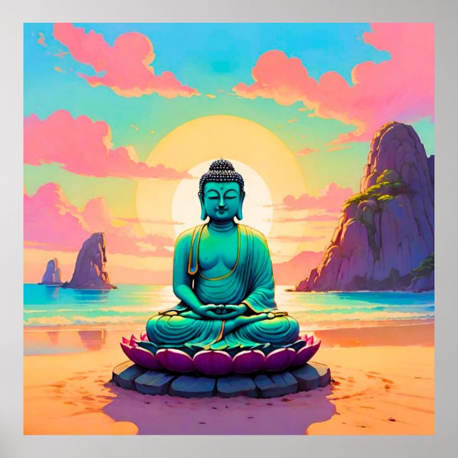 Affiche Reflet du coucher de soleil de Bouddha (Devant)
